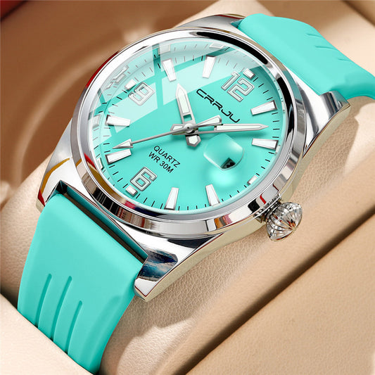 Leather-Strap Quartz Watch 30M Water Resistant