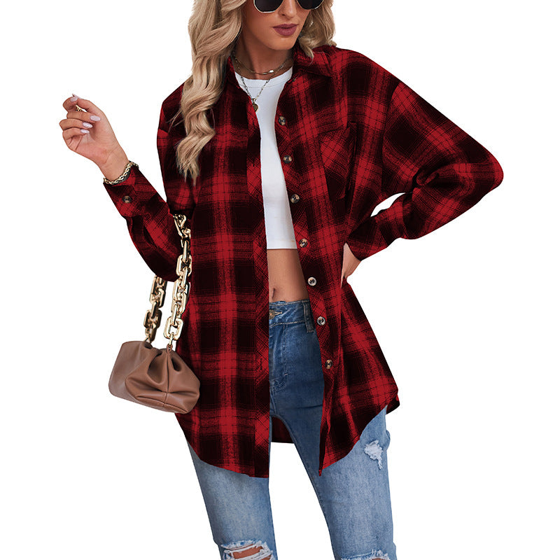 Loose Fit Plaid Flannel Shirt