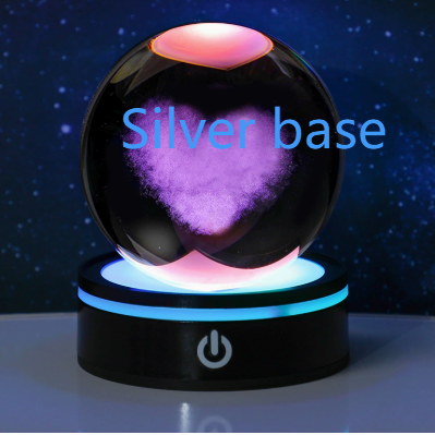 3D Carved Crystal Ball Night Light with LED Base