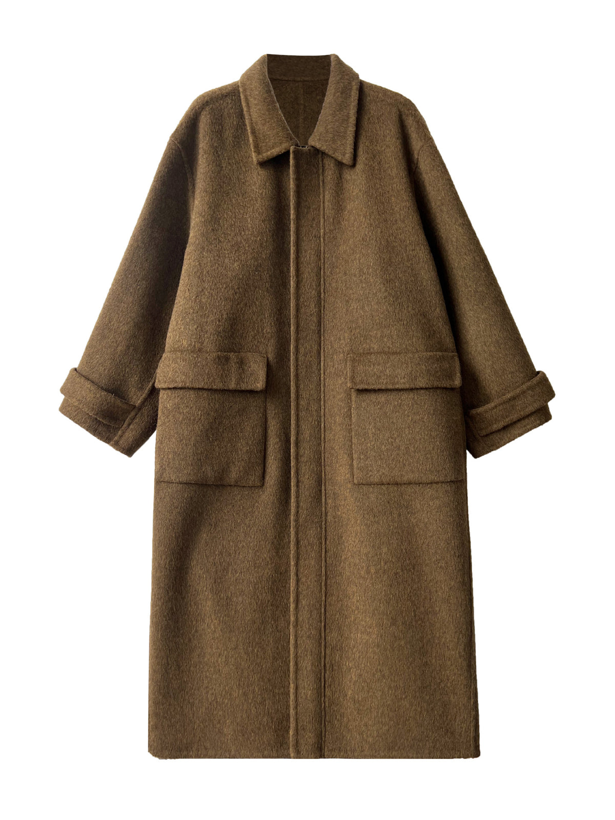Wool Lapel Zipper Double-Sided Woolen Coat for Women