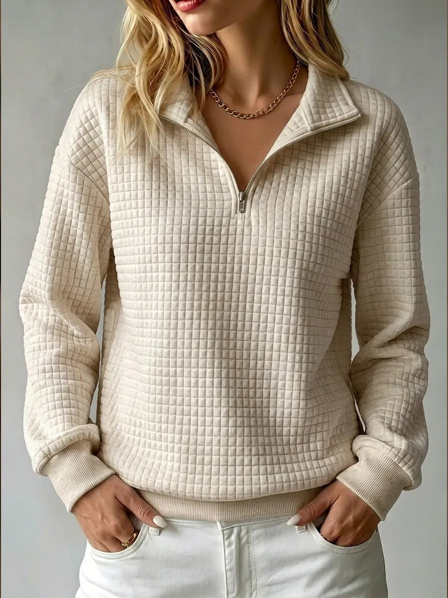 Women's Waffle-Knit Zip-Up Long-Sleeve Top