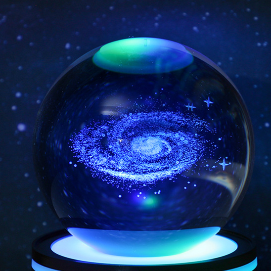 3D Carved Crystal Ball Night Light with LED Base