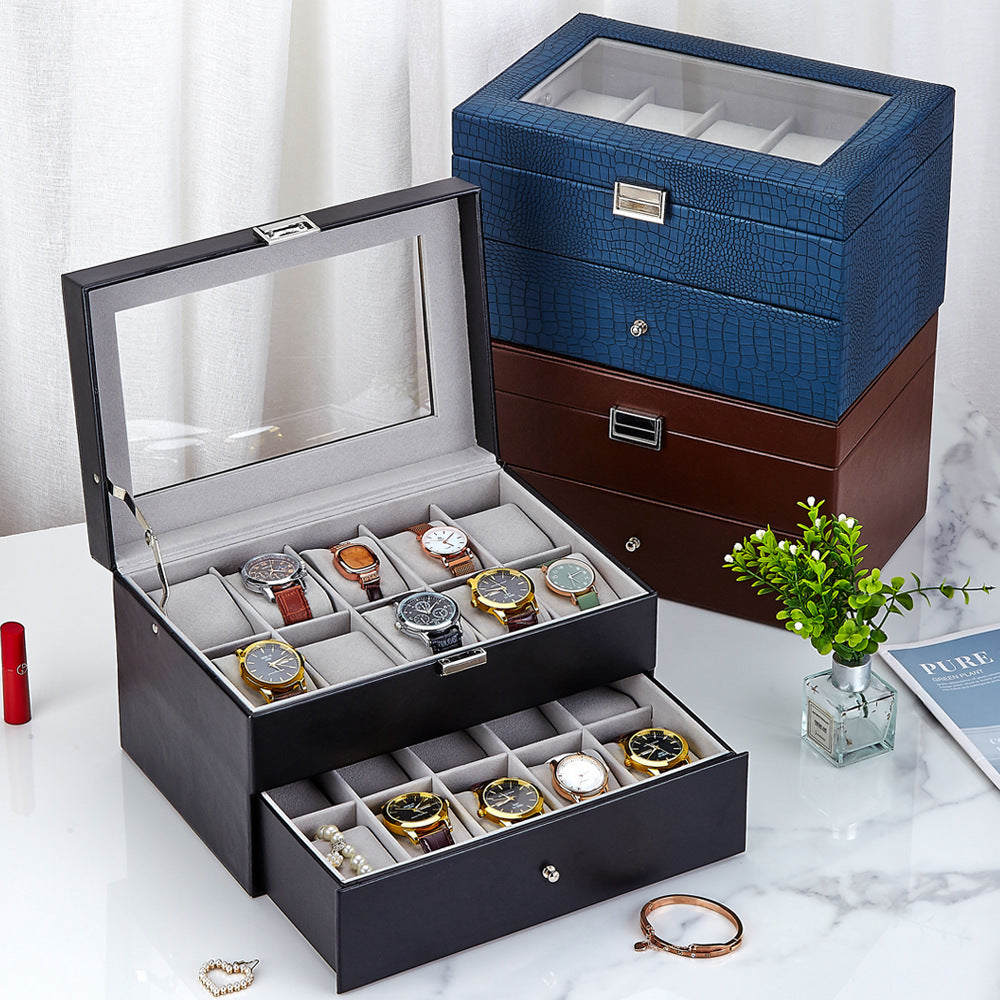 Leather Watch Storage Box with Clear Lid