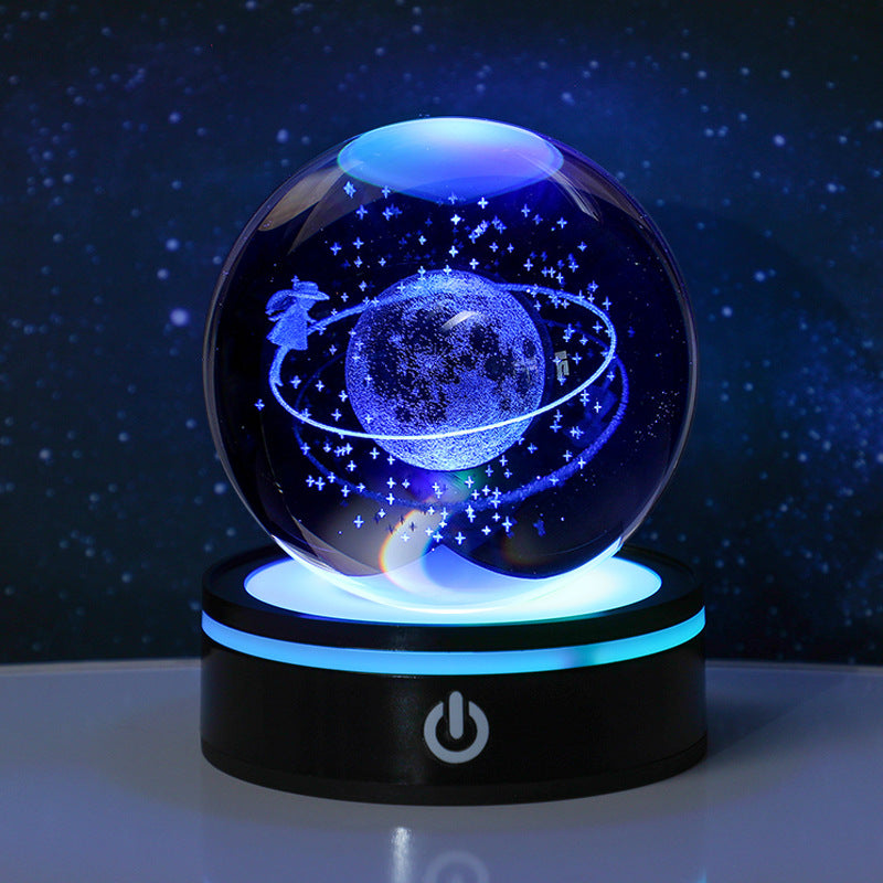3D Carved Crystal Ball Night Light with LED Base