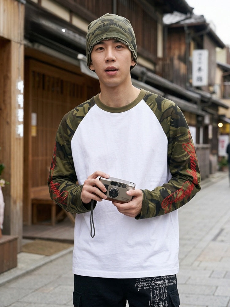 Embroidered Patchwork Long-Sleeve T-Shirt