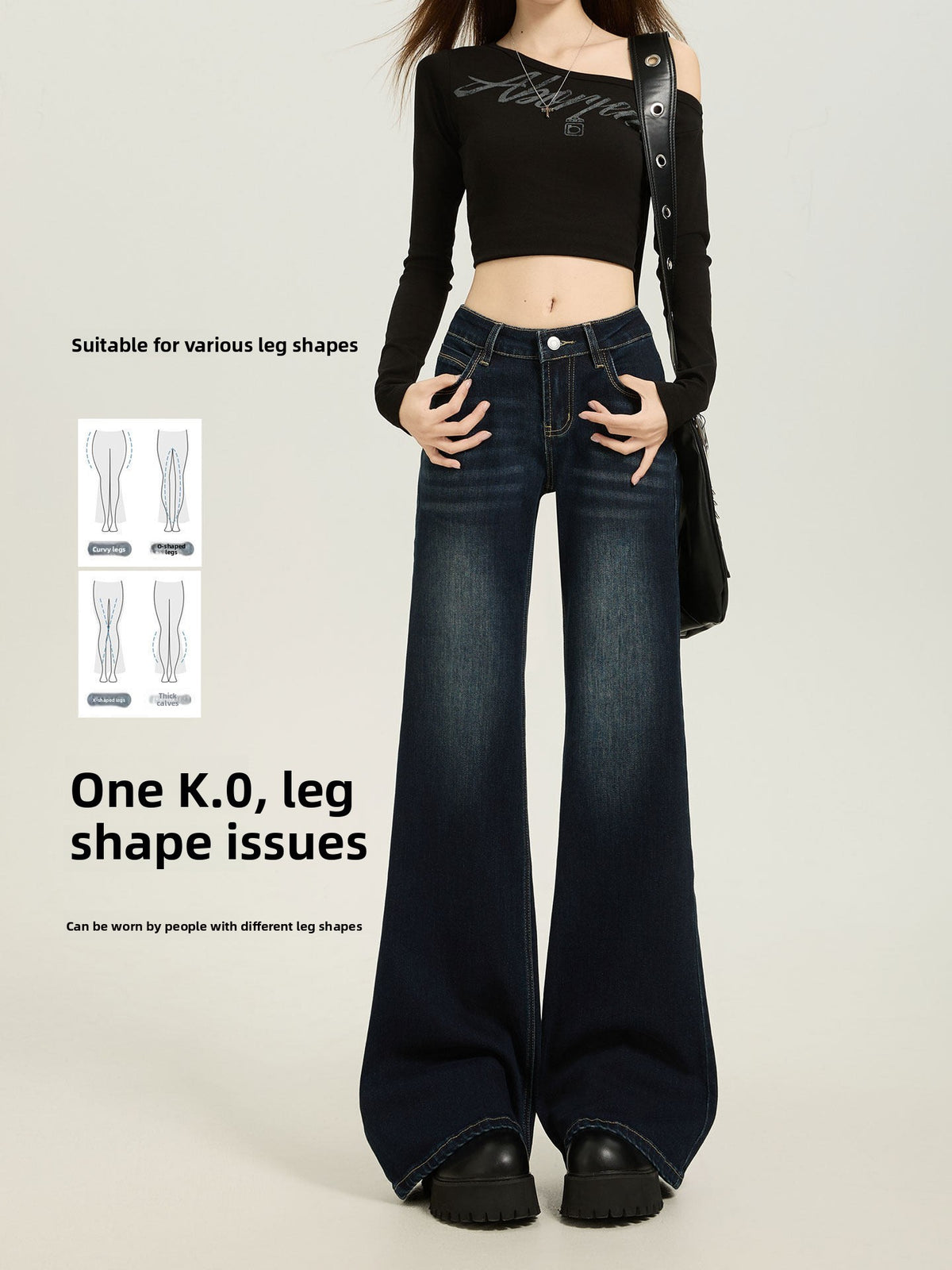 Women's Low-Waist Flared Jeans – Dark Blue