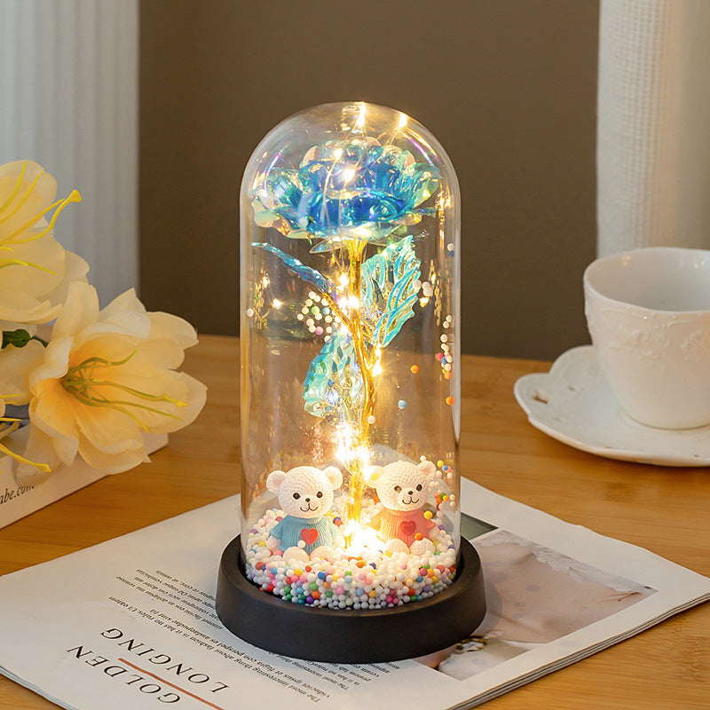 Eternal Rose LED Lamp with Bear Couple Desktop Decoration