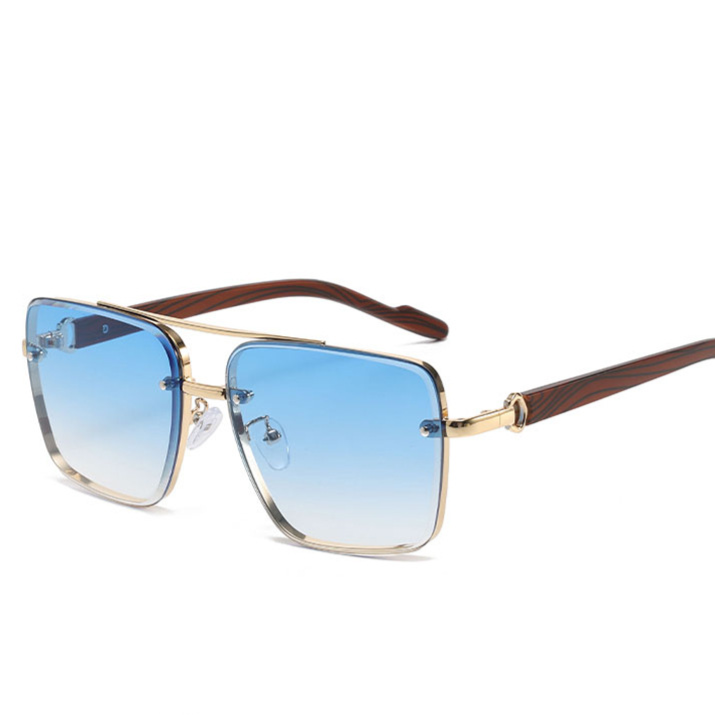 Metal Double Bridge Square Frame Sunglasses