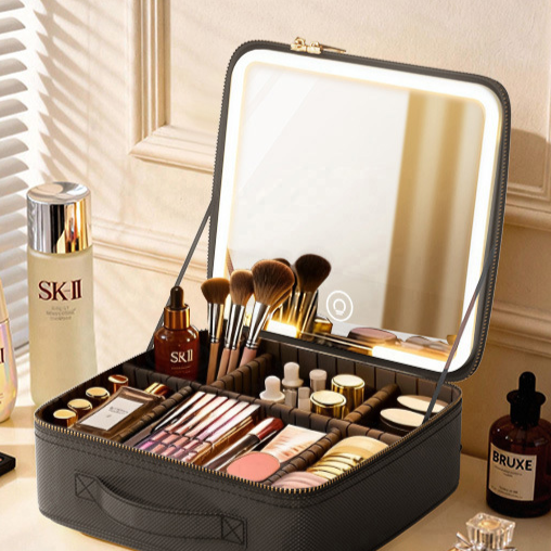 Large-Capacity LED Makeup Bag with Mirror