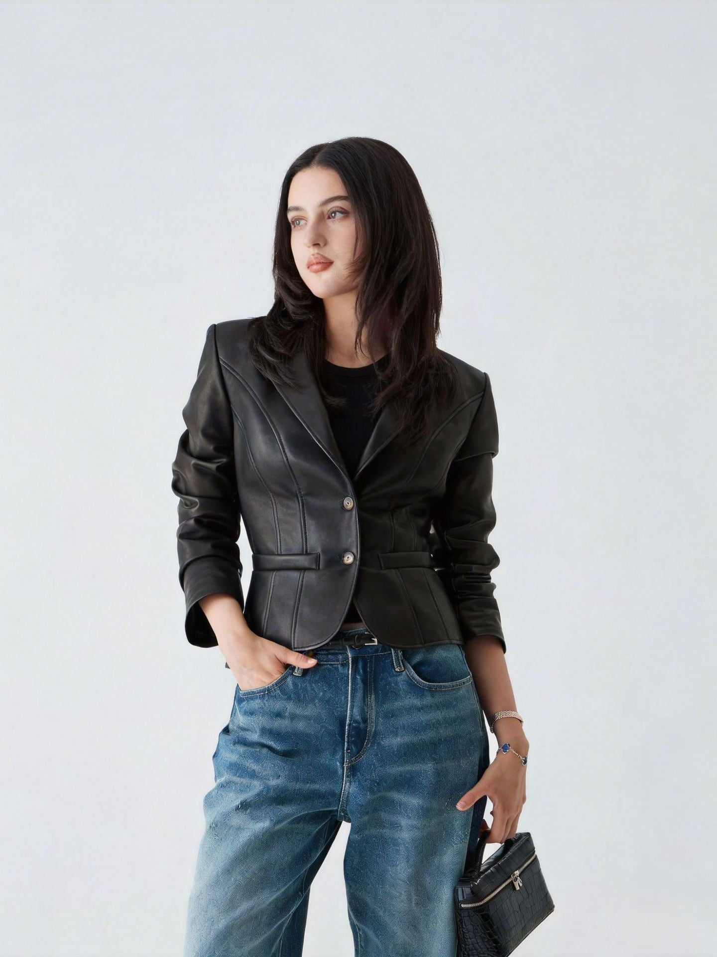 Womens Leather Lapel Jacket