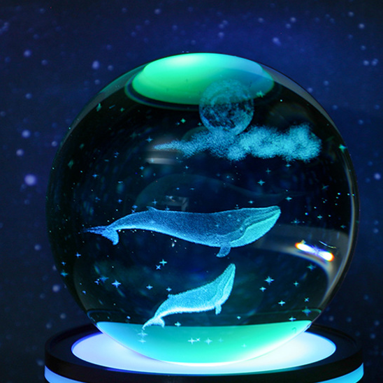 3D Carved Crystal Ball Night Light with LED Base