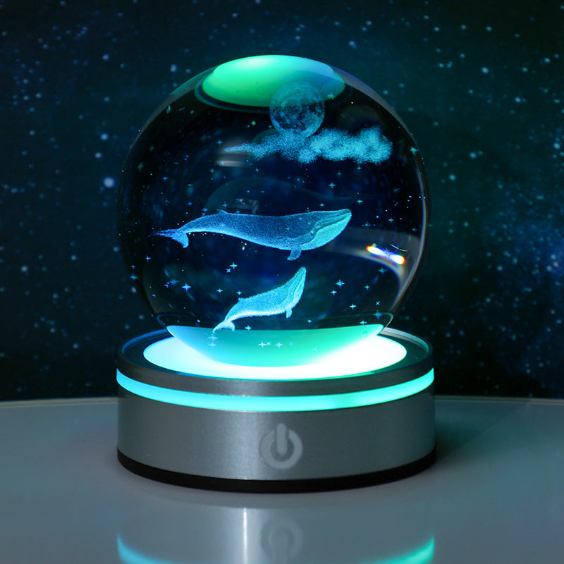 3D Carved Crystal Ball Night Light with LED Base
