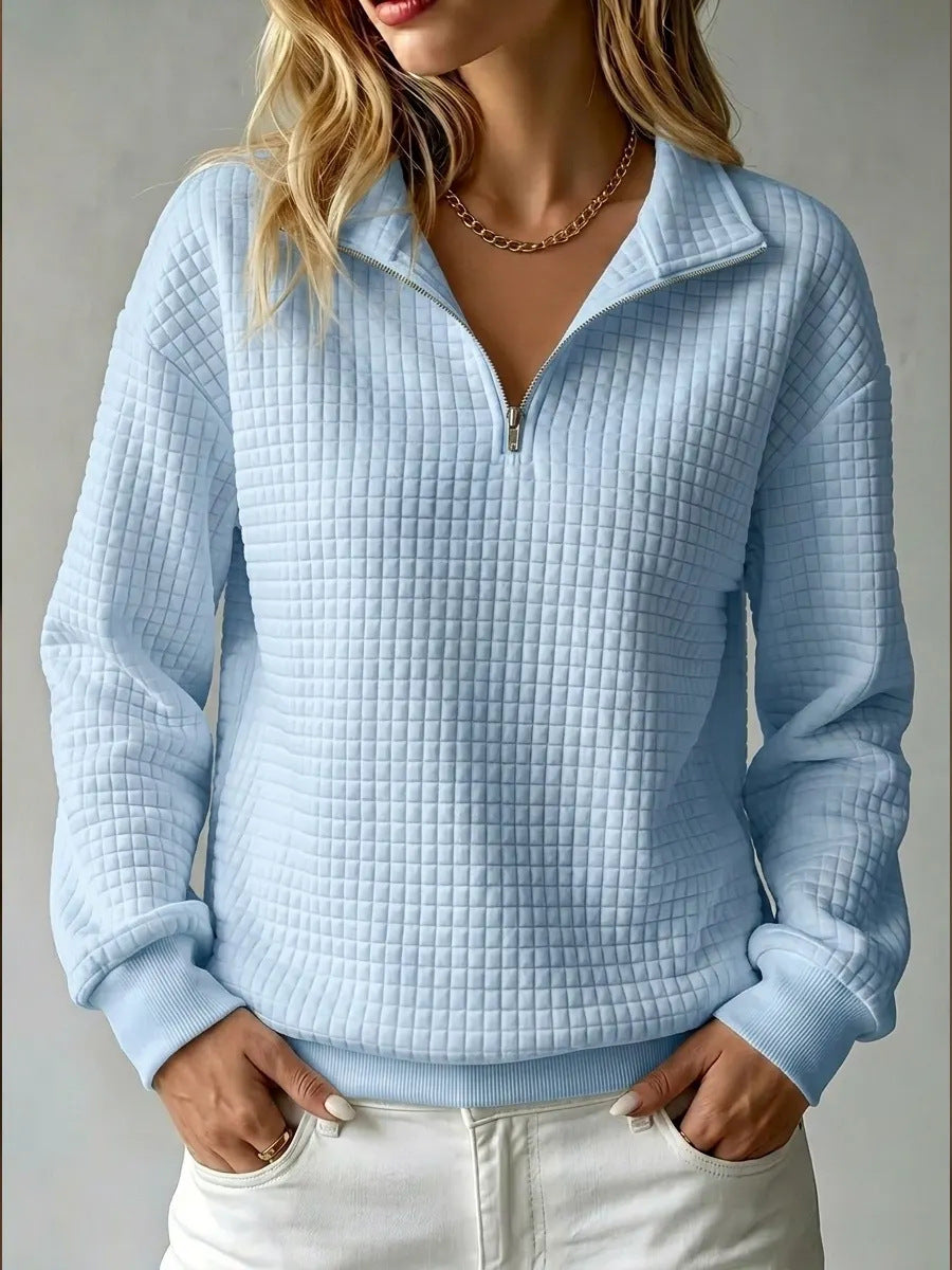 Women's Waffle-Knit Zip-Up Long-Sleeve Top