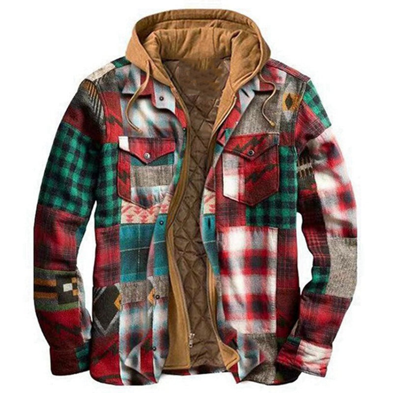 Men's Plaid Hooded Winter Jacket