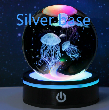 3D Carved Crystal Ball Night Light with LED Base