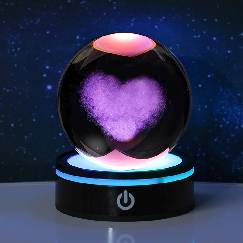 3D Carved Crystal Ball Night Light with LED Base