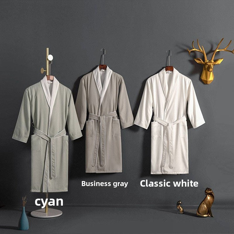 Unisex Long Hotel Bathrobe Double-Layer Gabardine