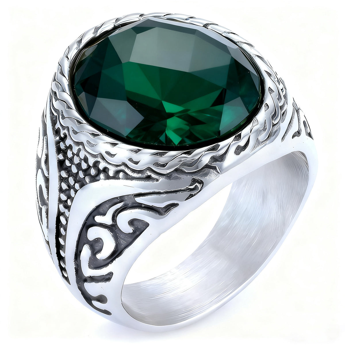 Four-Color Gemstone Stainless Steel Ring product image
