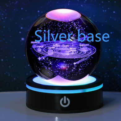 3D Carved Crystal Ball Night Light with LED Base