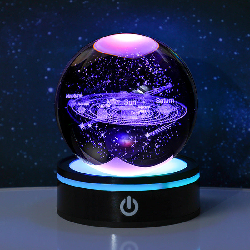 3D Carved Crystal Ball Night Light with LED Base