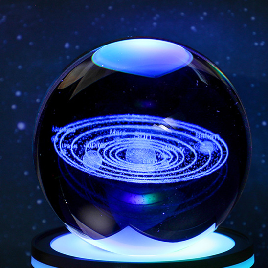 3D Carved Crystal Ball Night Light with LED Base