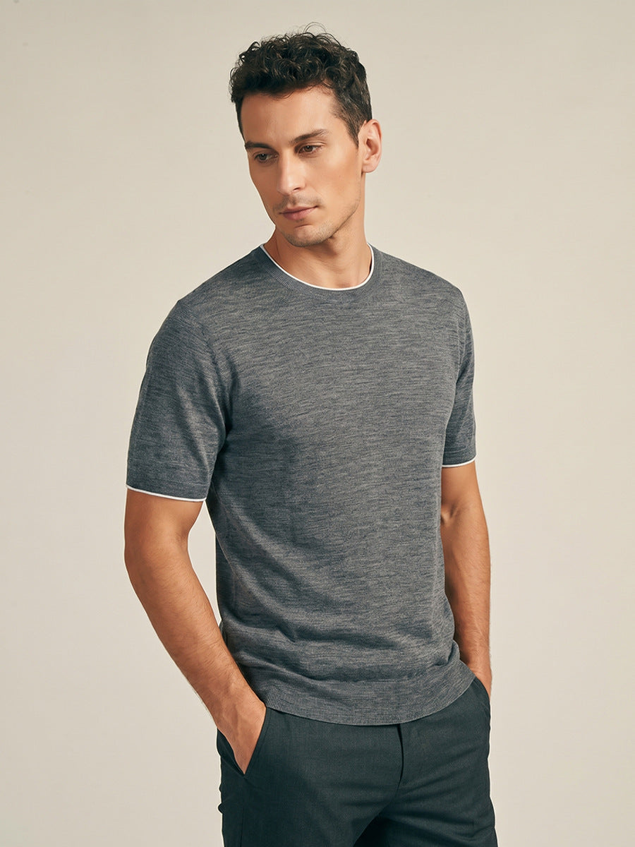 Maglia da uomo in lana merino a maniche corte