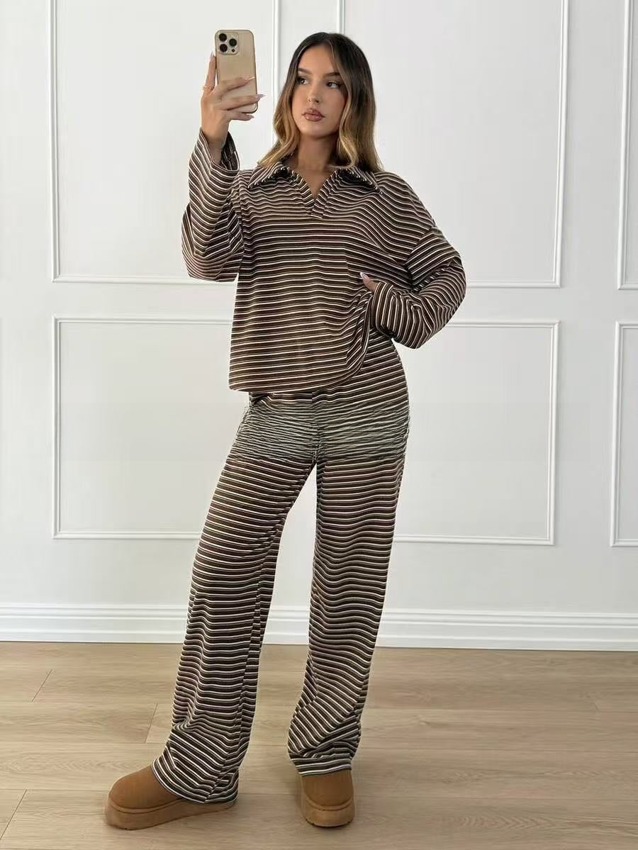 Women's Striped Wide-Leg Two-Piece Set