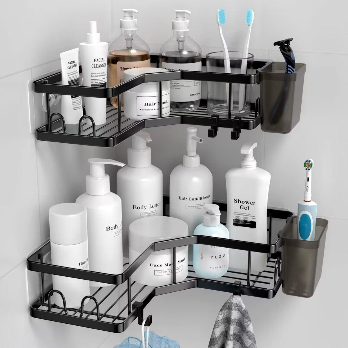 Adhesive Shower Rack with Soap Holder and Hooks
