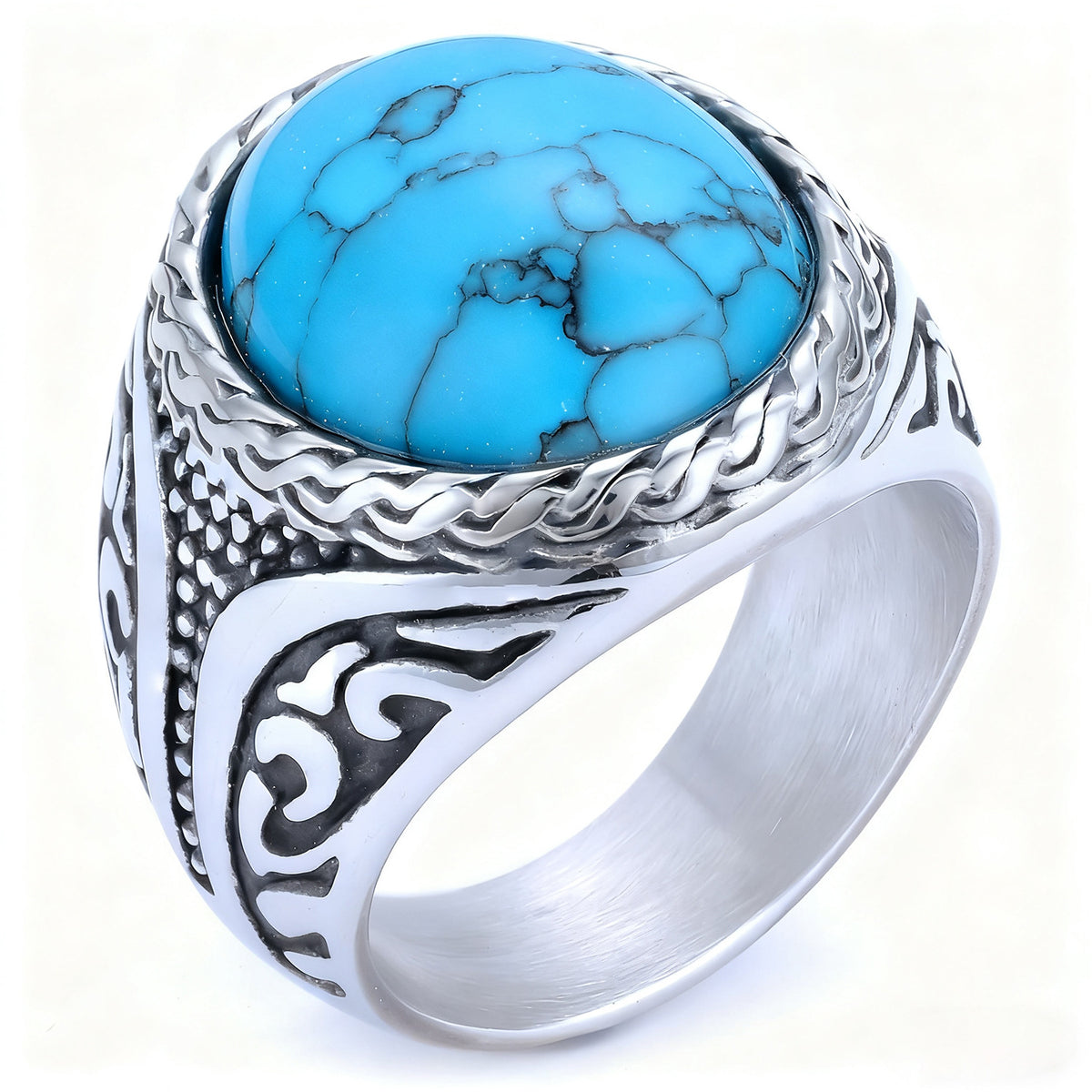 Four-Color Gemstone Stainless Steel Ring
