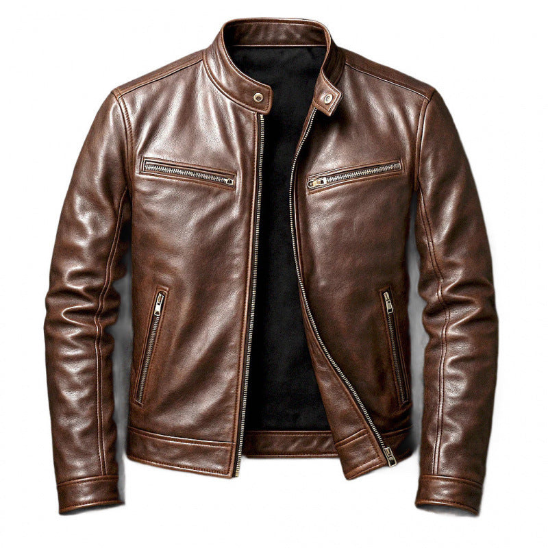 Men's Slim-Fit PU Leather Jacket