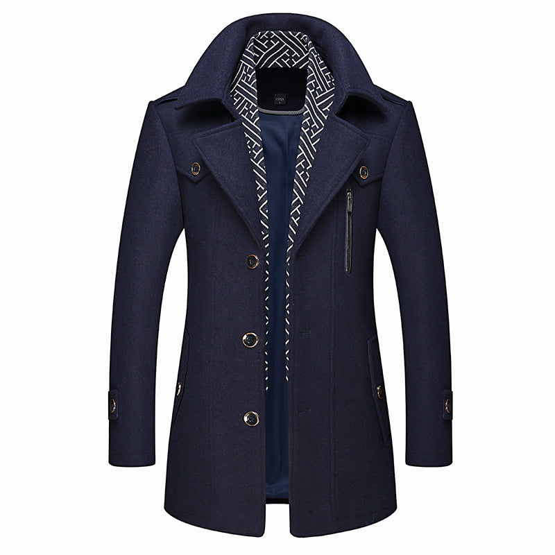 Men's Wool-Blend Scarf-Collar Coat