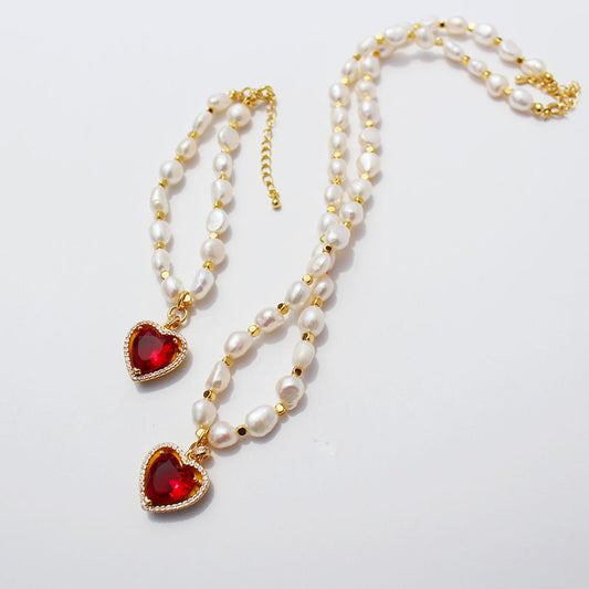 Vintage Freshwater Pearl Heart Jewelry Set