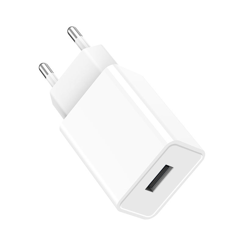 European white USB charger angled view