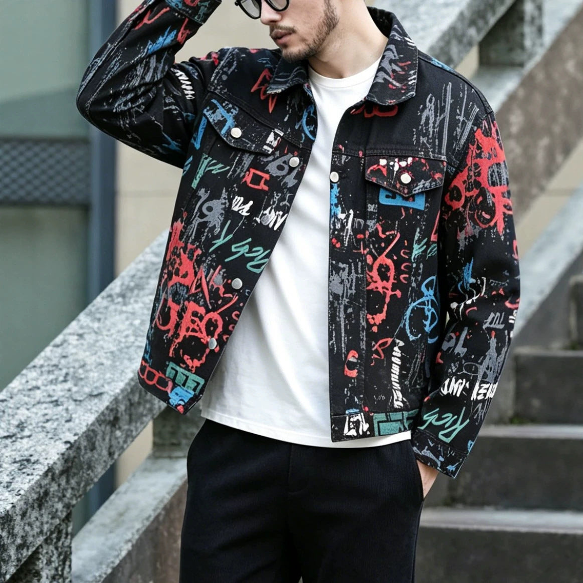 Men's Graffiti Denim Workwear Jacket
