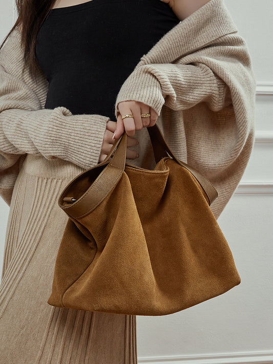 Genuine Leather Crossbody Bag with Color-Blocking Design