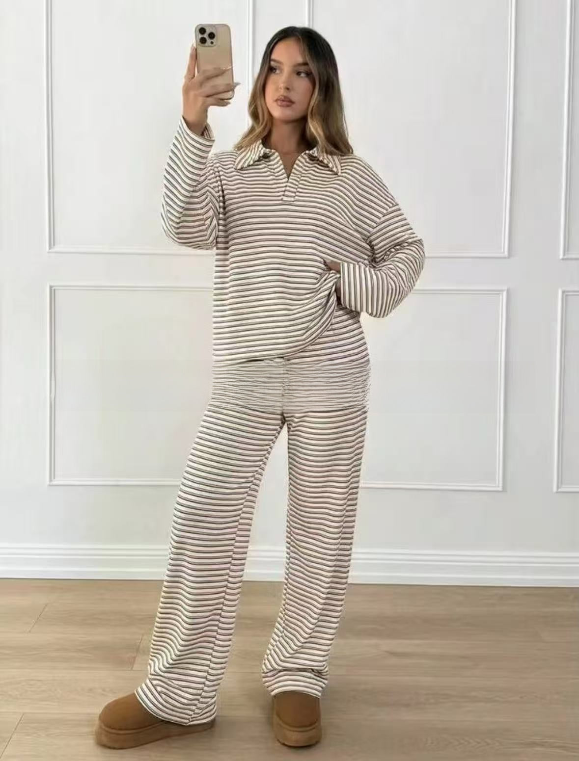 Women's Striped Wide-Leg Two-Piece Set