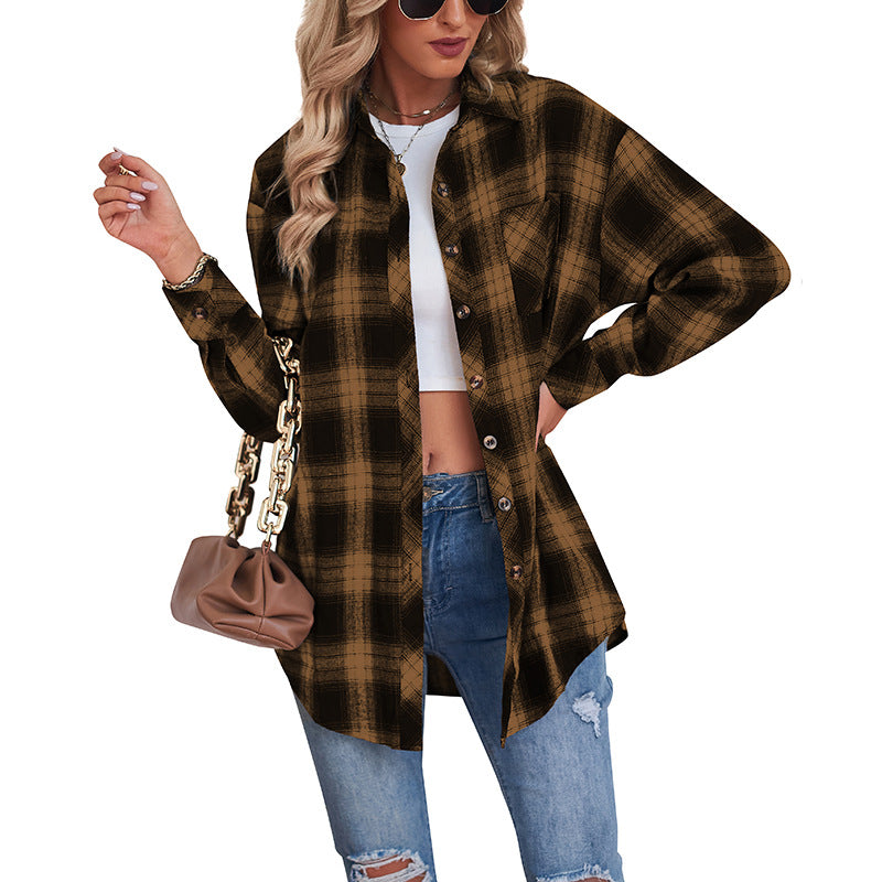 Loose Fit Plaid Flannel Shirt