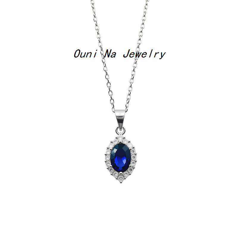 Vintage Blue Crystal Silver Necklace