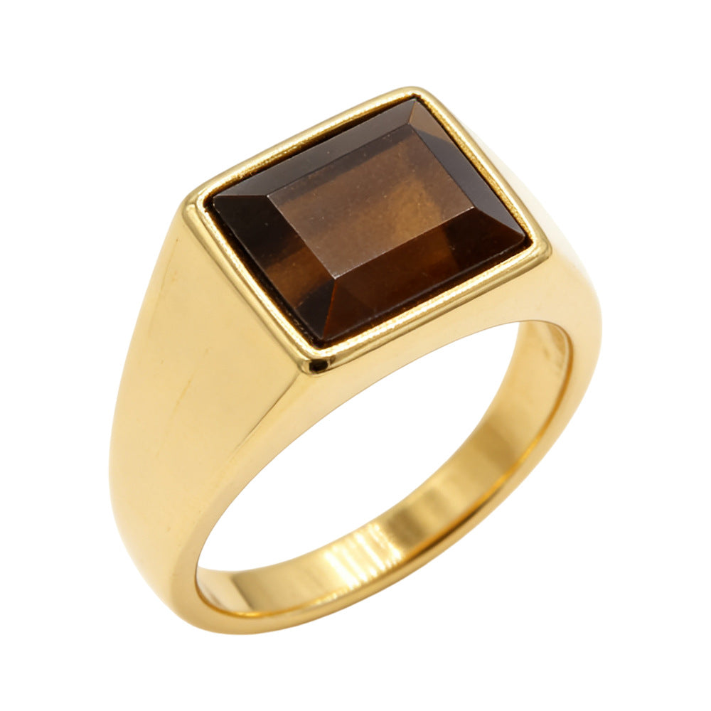 Minimalist Square-Gem Titanium Steel Ring