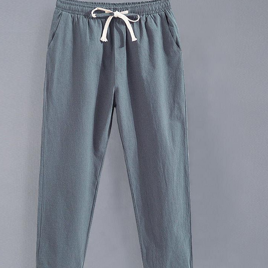 Men's Cotton-Linen Drawstring Ankle Pants