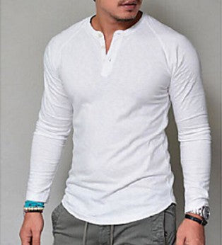 Mens Round Neck Long Sleeve Cotton T-Shirt