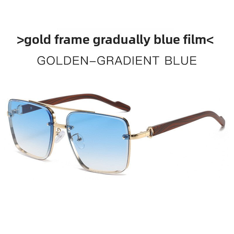 Metal Double Bridge Square Frame Sunglasses