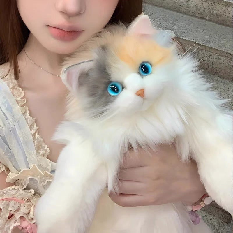Calico Cat Plush Toy Doll Lifelike Stuffed Animal with Backpack