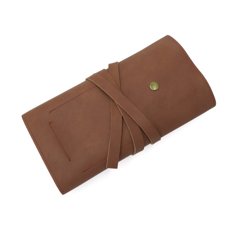 Leather Cable Organizer Roll Bag