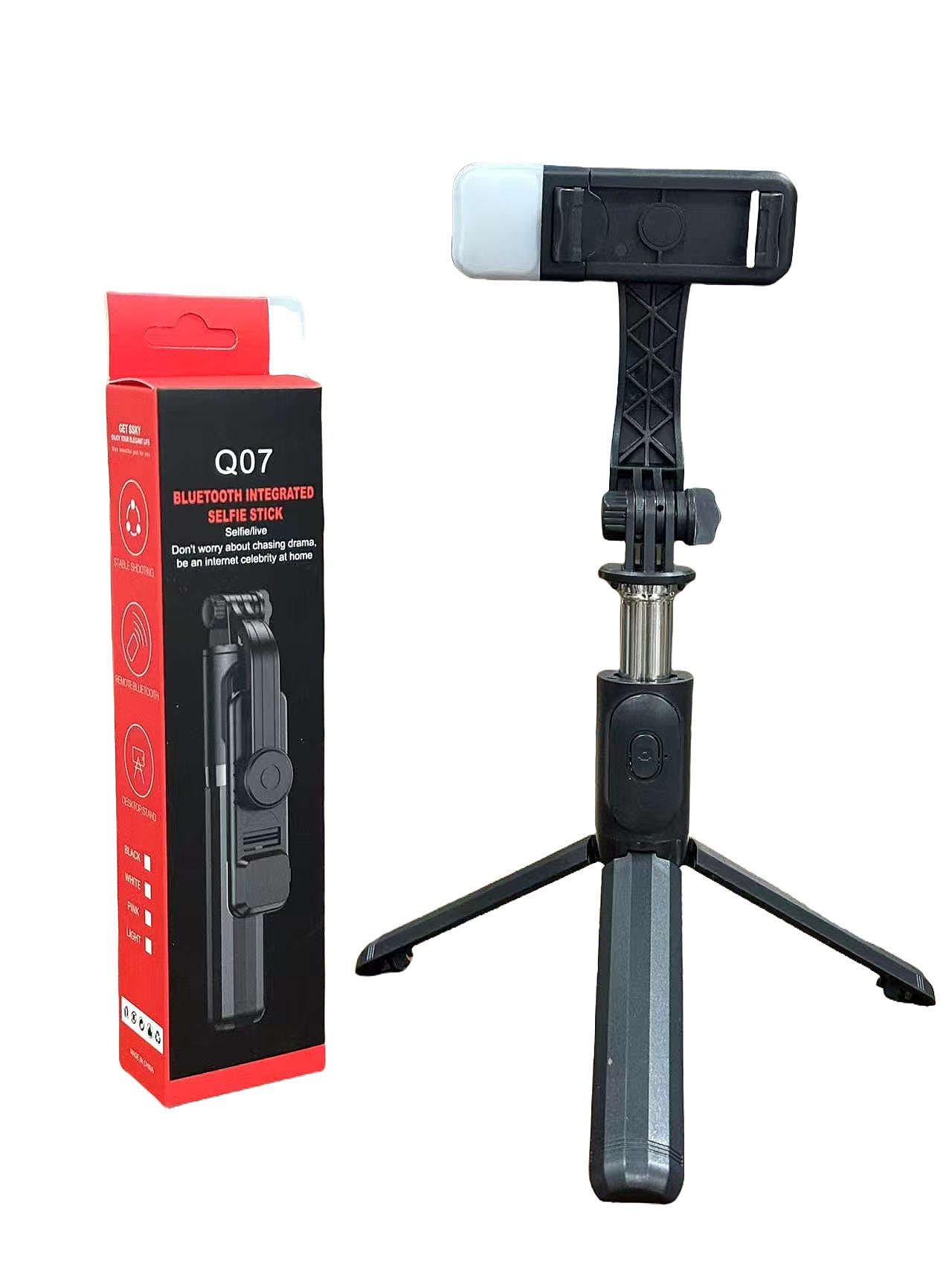 Adjustable Bluetooth Selfie Stick with Tripod and Fill Light