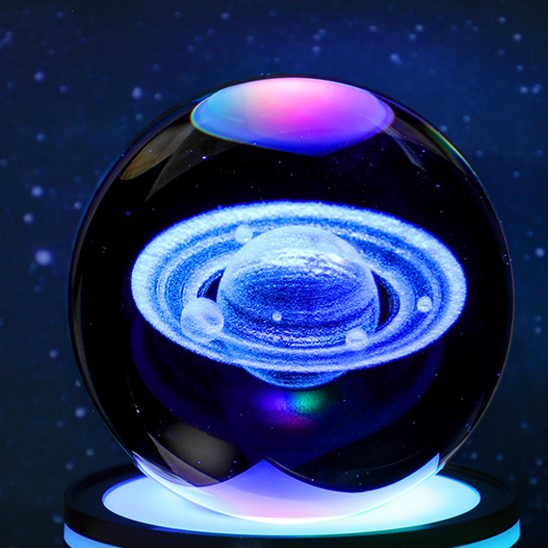 3D Carved Crystal Ball Night Light with LED Base
