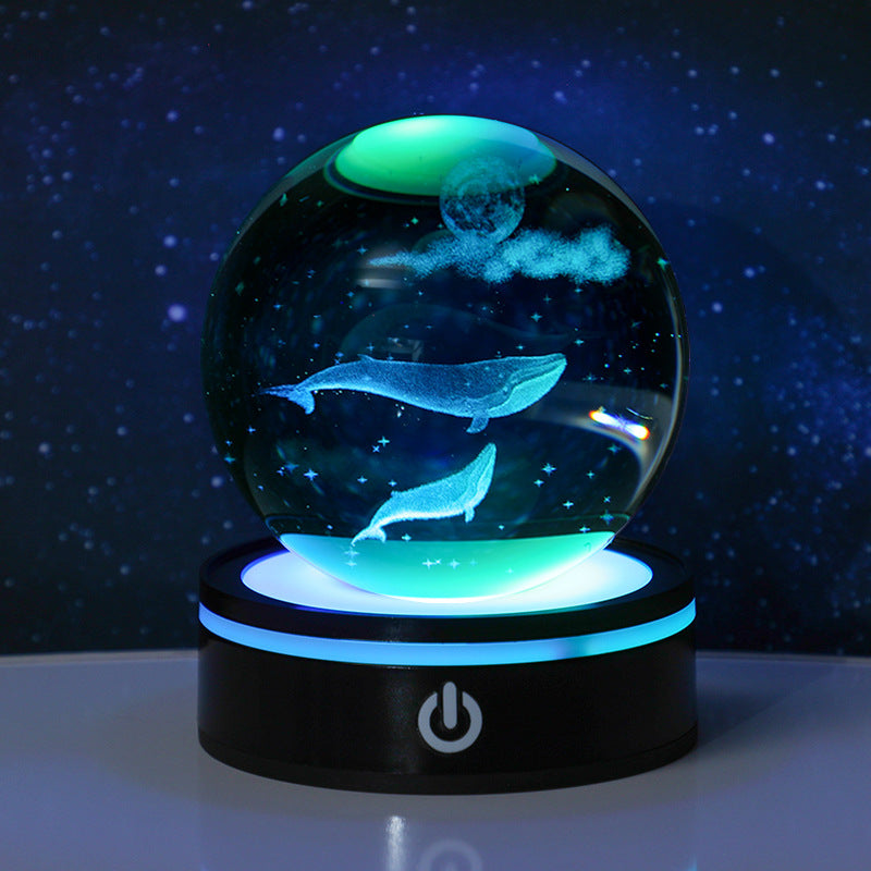 3D Carved Crystal Ball Night Light with LED Base