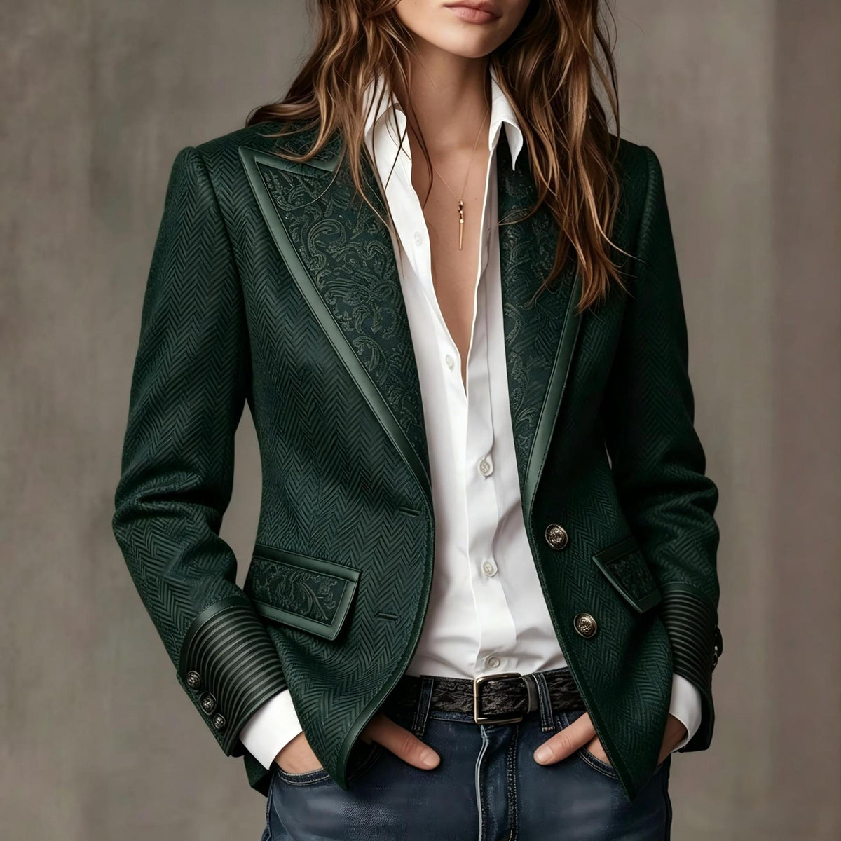 French Retro Contrast Suit Collar Womens Jacket