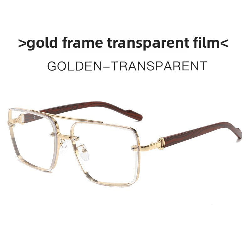 Metal Double Bridge Square Frame Sunglasses