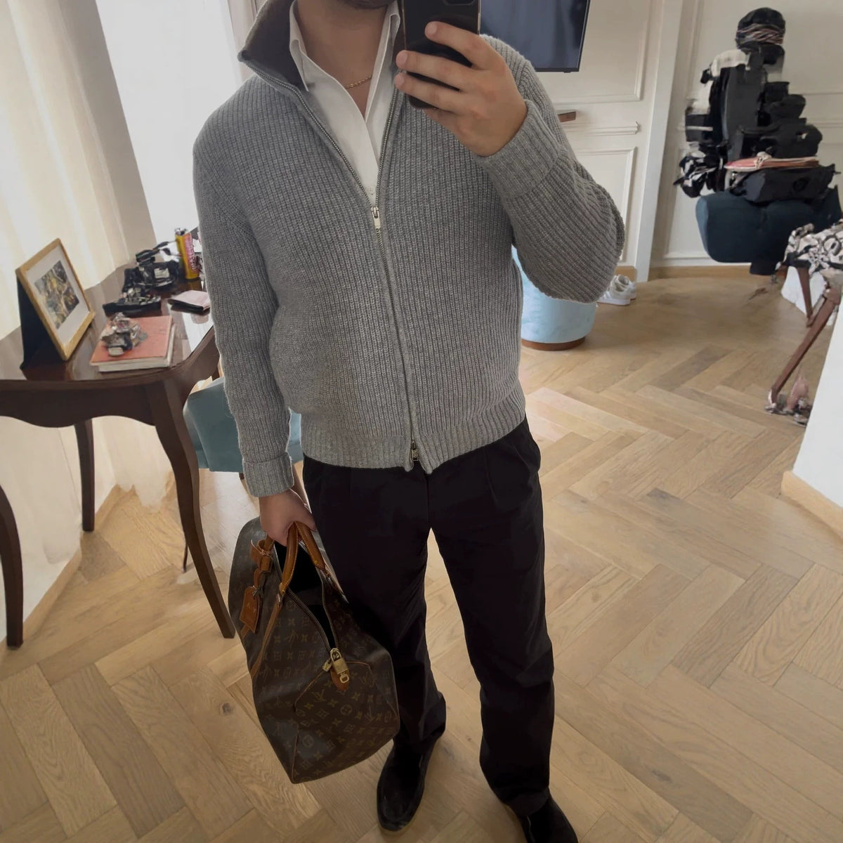 Men's Fur-Collar Knitted Cardigan